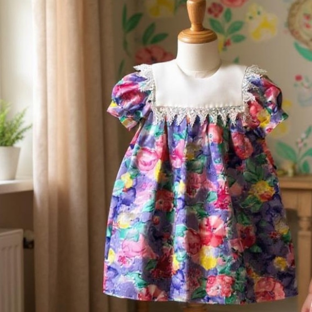 Vintage Silk Watercolor Party Dress